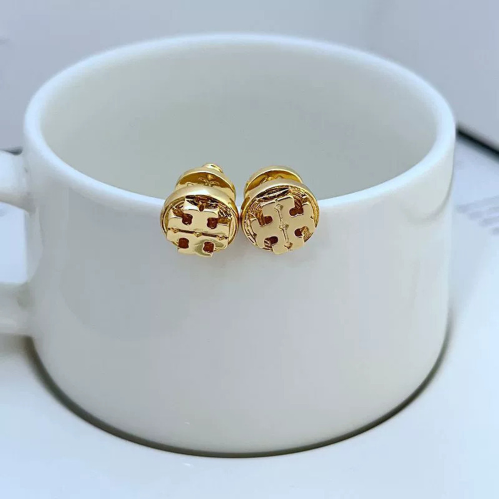 Tory Burch Geometric Round Letter Metal Ear Studs